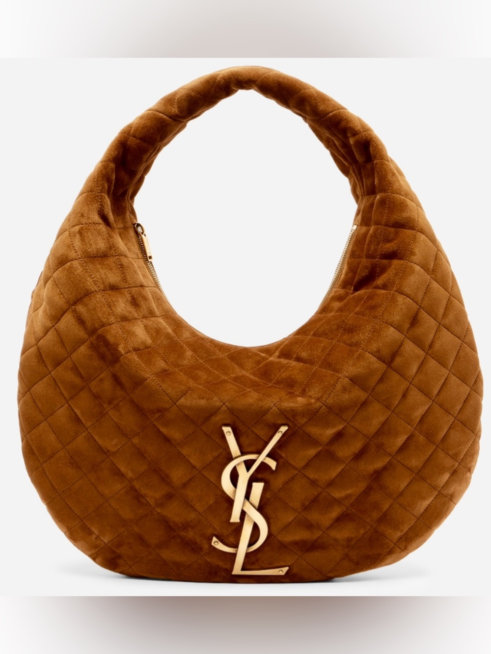 SAINT LAURENT Icare Diamond quilted suede leather hobo shoulder bag
